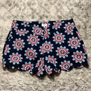Blue Mandala Scallop Hem Shorts